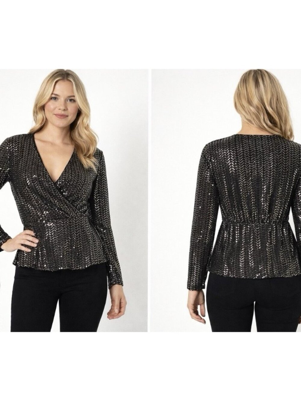 ICHI Sequin Top Extra Small XS Gold Black Silver Stretch Party Cruise Wedding